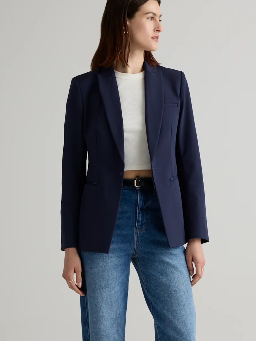 NWT Quince Navy Scuba Single-Breasted Convertible Blazer